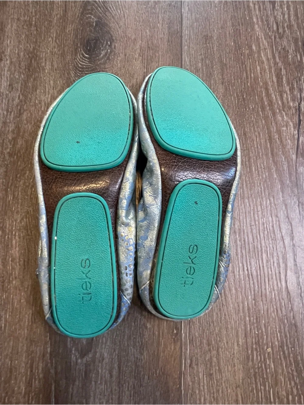Tieks by Gavrieli Metallic Blue Snake-Print Flats with Gold Accents 10